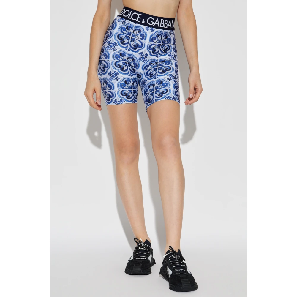 Dolce & Gabbana Korte legging met Majolica-print Blue Dames