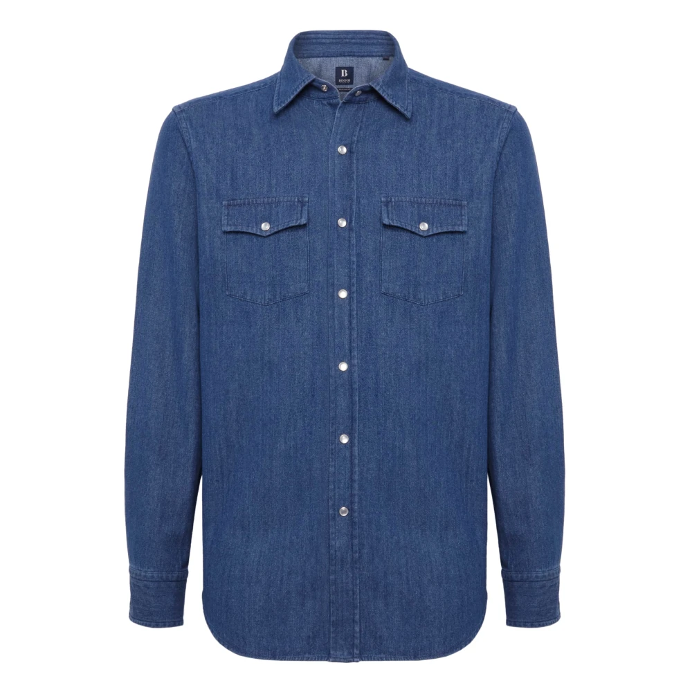 Boggi Milano Regular Fit Katoenen Denim Overhemd Blue Heren