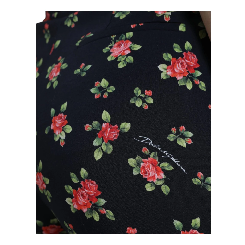 Dolce & Gabbana Zwarte Bloemen Hoge Taille Tapered Broek Multicolor Dames