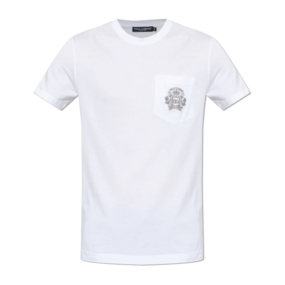 Dolce & Gabbana Men's White T-Shirts, Xl, T-Shirt With Embroidered Logo