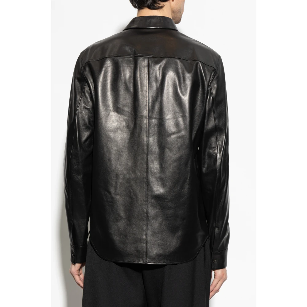 Versace Leren overhemd Black Heren