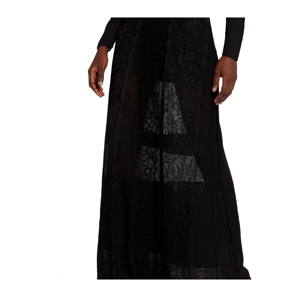 Roberto Cavalli Kanten Maxi Jurk met Ronde Hals Black Dames