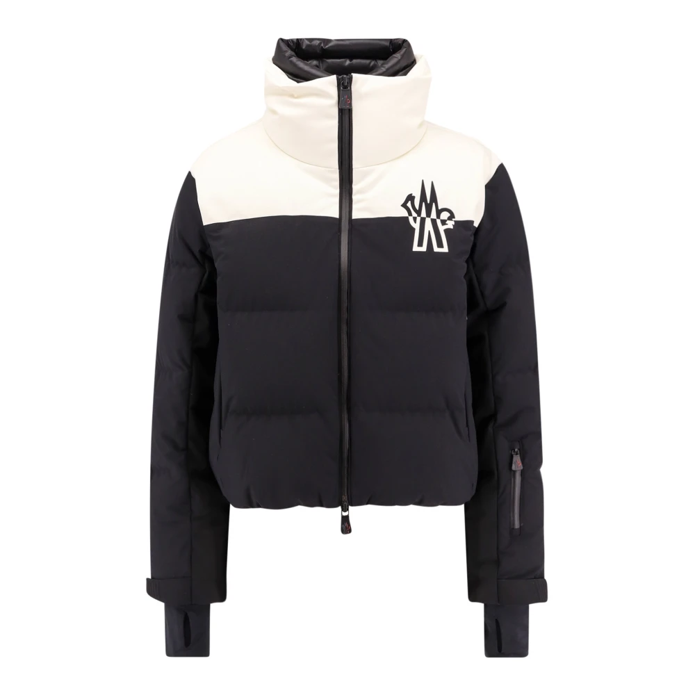 Moncler Gewatteerde nylon jas met logoprint Black Dames