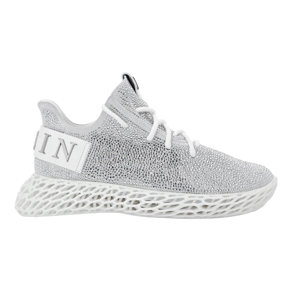 Philipp Plein Runner Sneakers Skeleton Suede met Strass Dames Schoenen Grijs