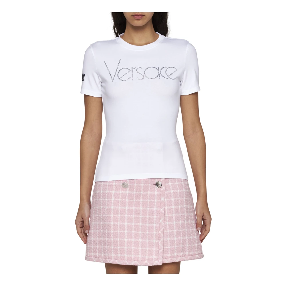 Versace Kristal Logo T-shirts en Polos White Dames