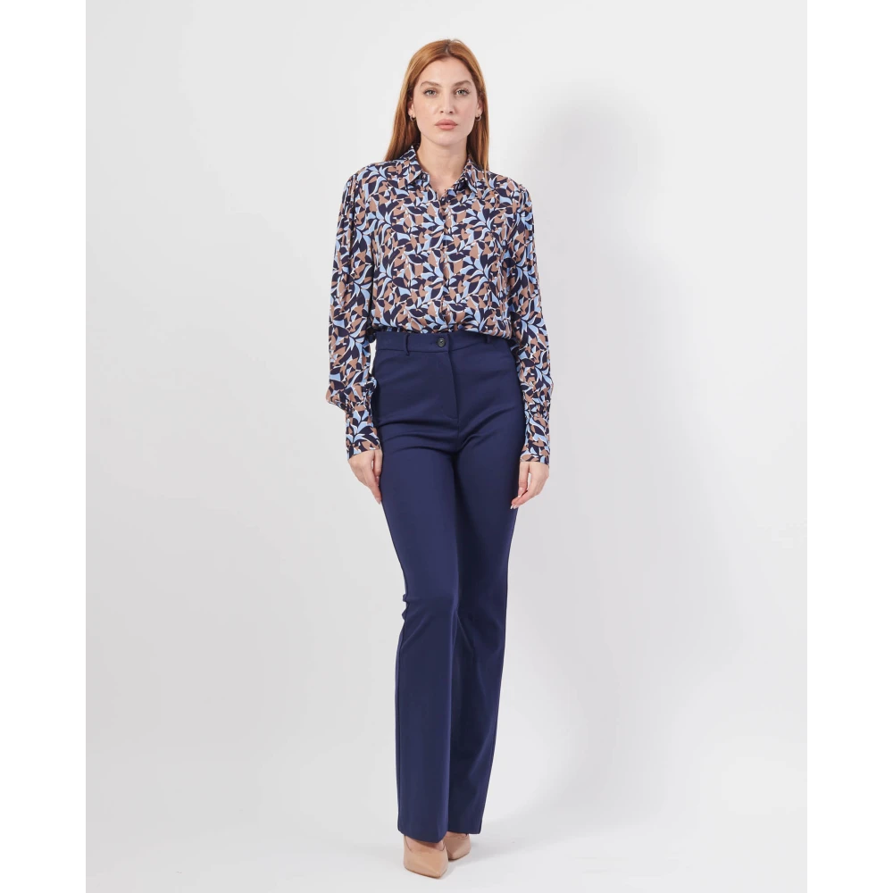 Fracomina Blauwe Bootcut Broek met Hoge Taille Blue Dames