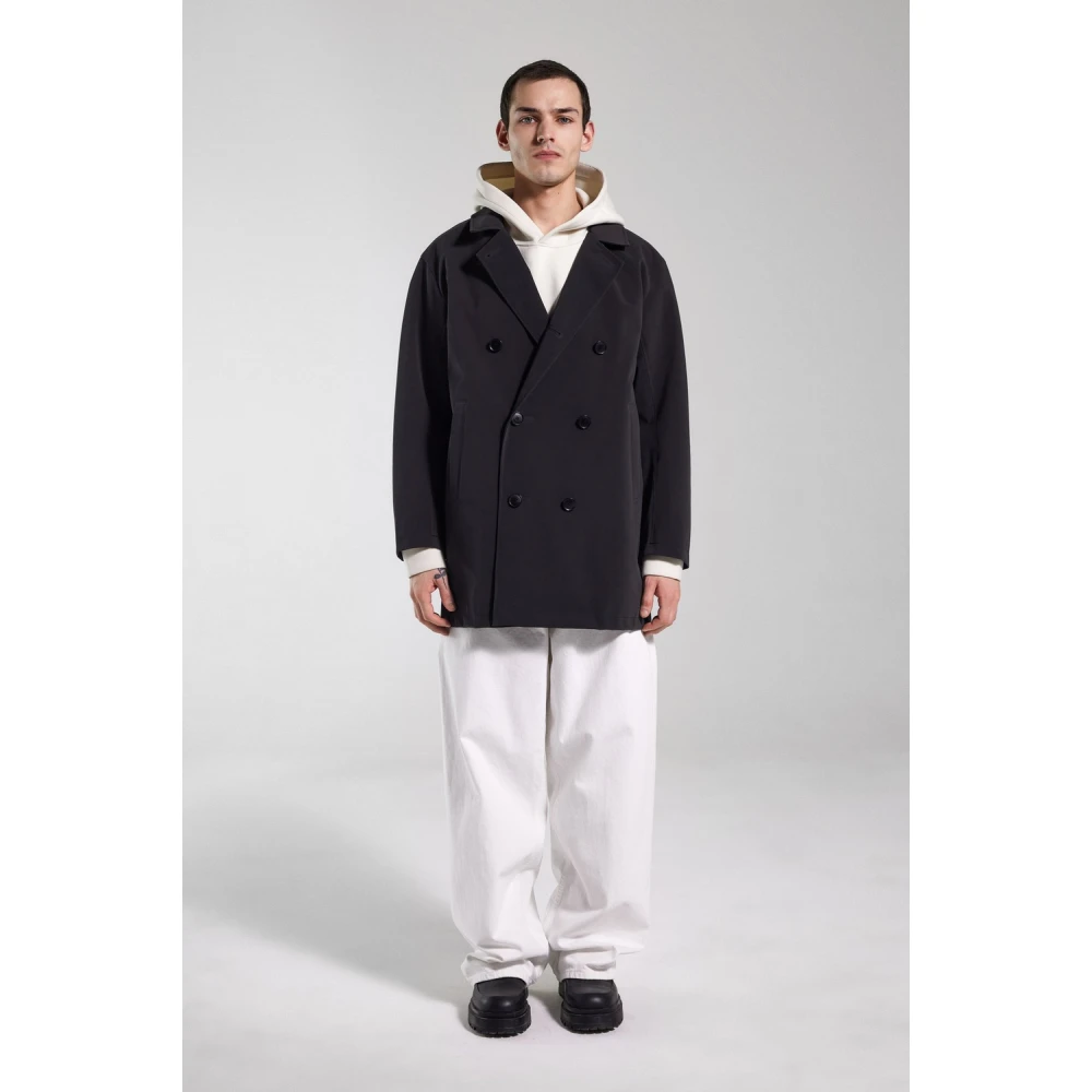 Stutterheim Klassieke dubbelrijige regenjas Black Heren
