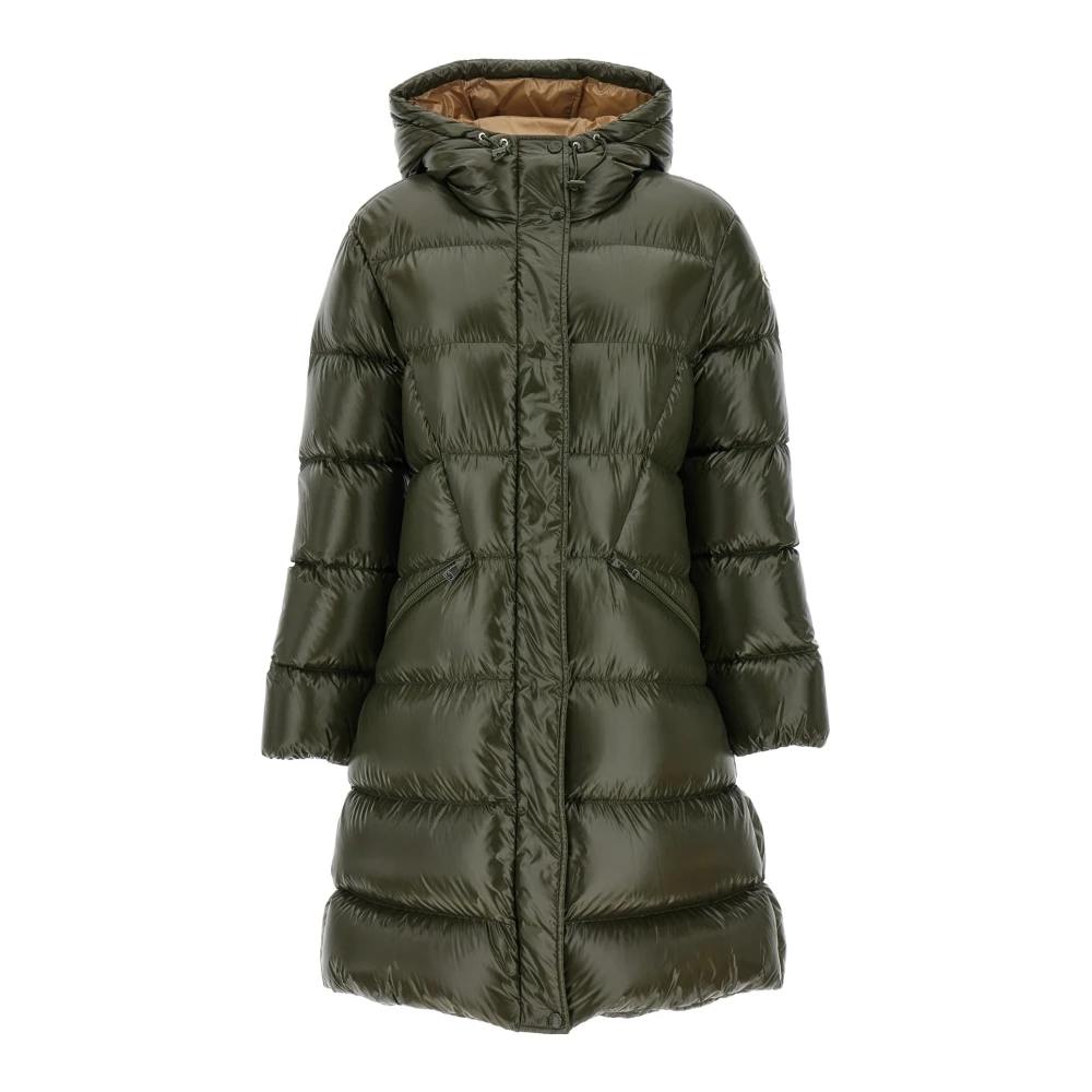 Moncler Olivgrön Huva Lång Pufferjacka Green, Dam