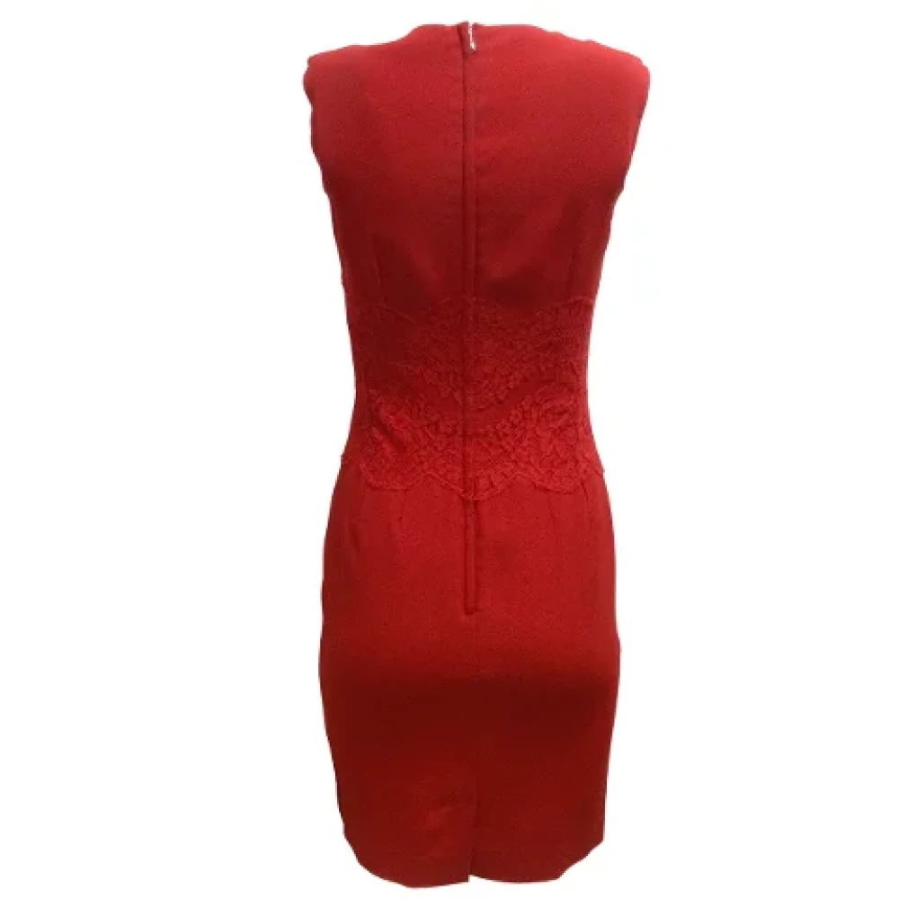 Dolce & Gabbana Pre-owned Rode Stoffen Mouwloze Crepe Mini Jurk met Kantafwerking Red Dames