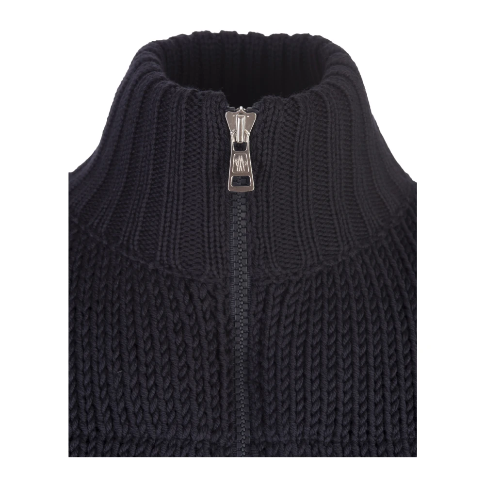 Moncler Blauwe Gewatteerde Vest Wol Rits Blue Heren