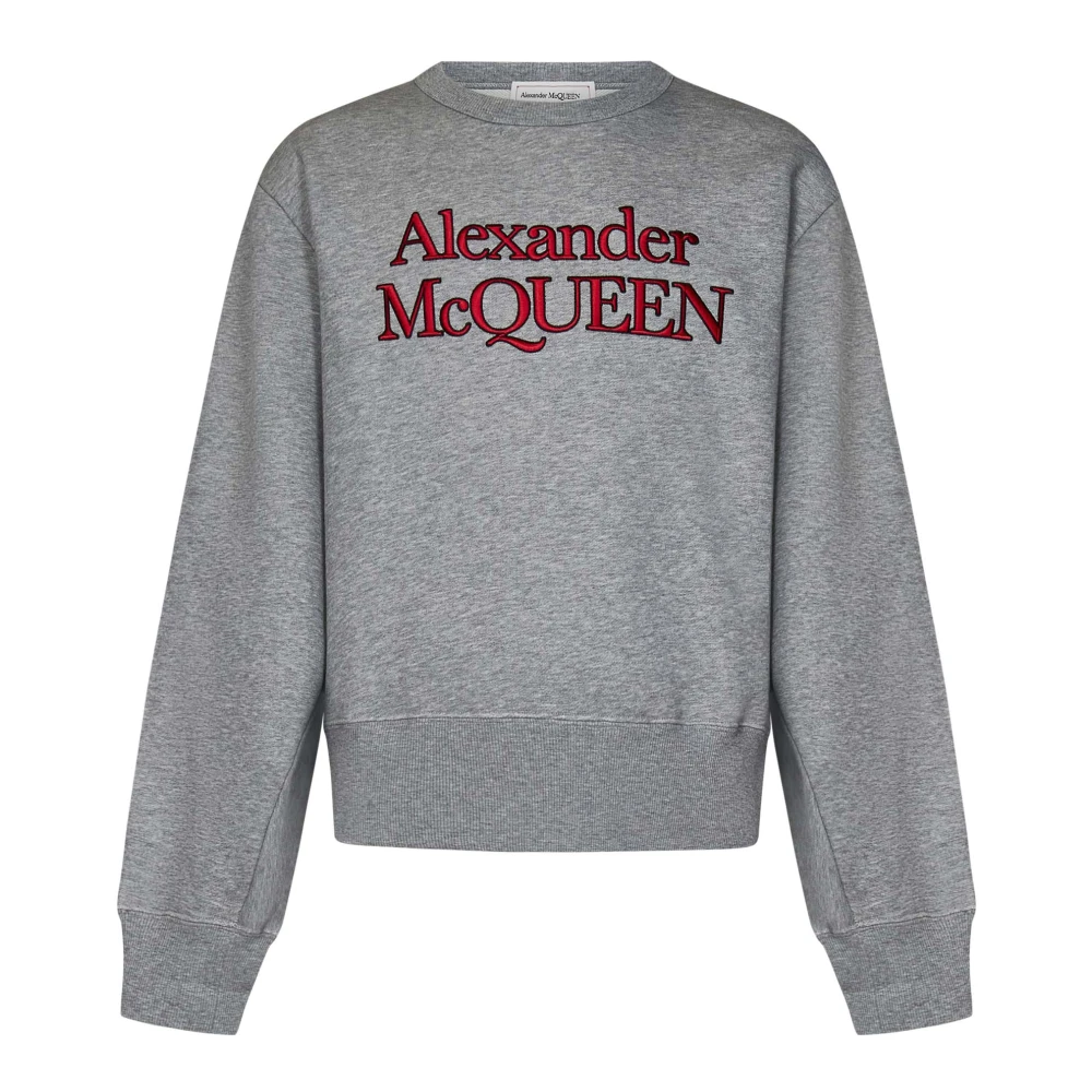 Alexander mcqueen Grijze Sweatshirt Losvallend Handtekening Borduurwerk Gray Heren