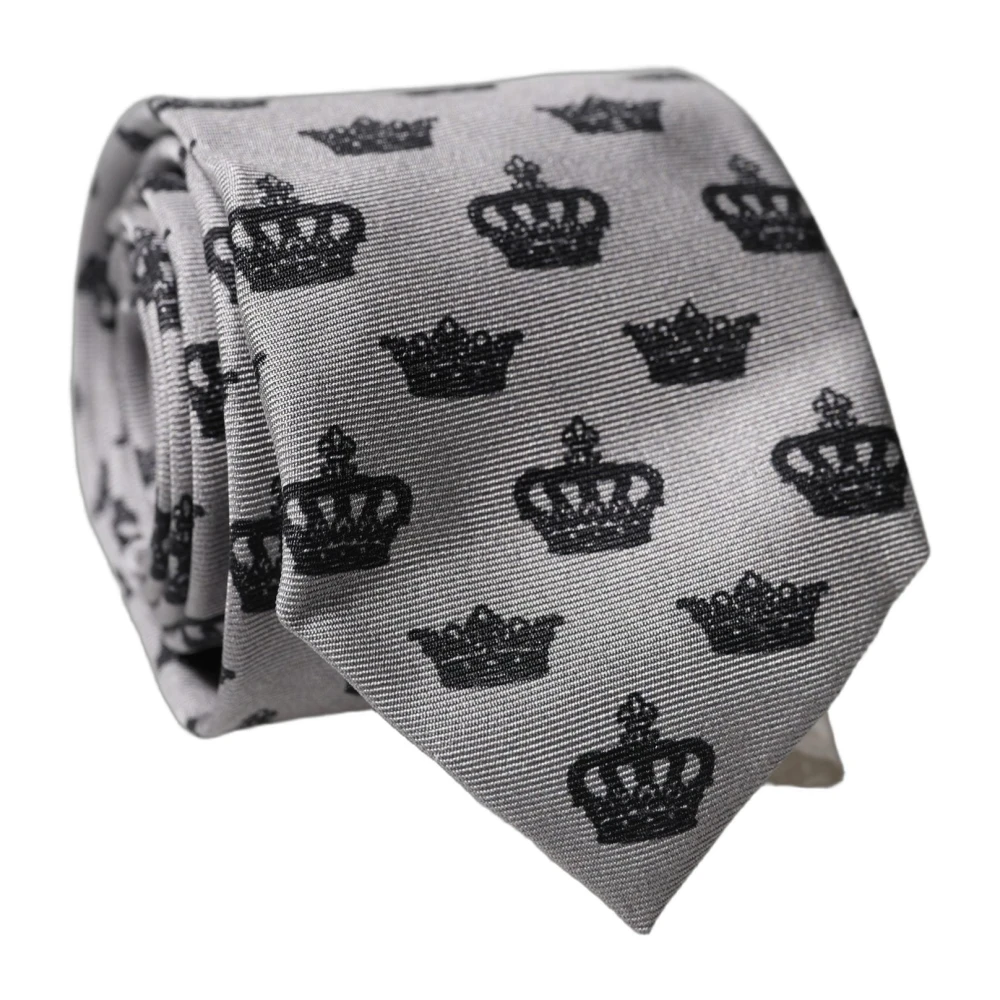 Dolce & Gabbana Men's Gray Crown Fantasy Silk Adjustable Tied Necktie - Ties - One Size - Accessories
