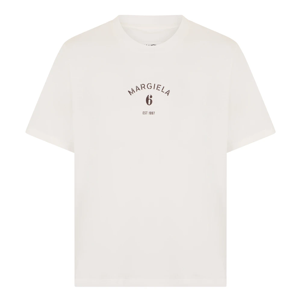 Mm6 Maison Margiela , T-Shirts, Male, White, L, Logo Print T-Shirt - Image 3