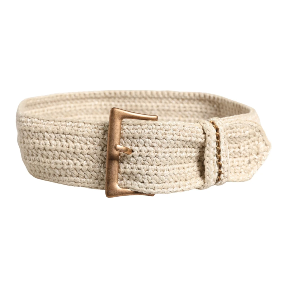 Ermanno Scervino Unisex Beige Woven Vintage Metal Buckle Waist Belt