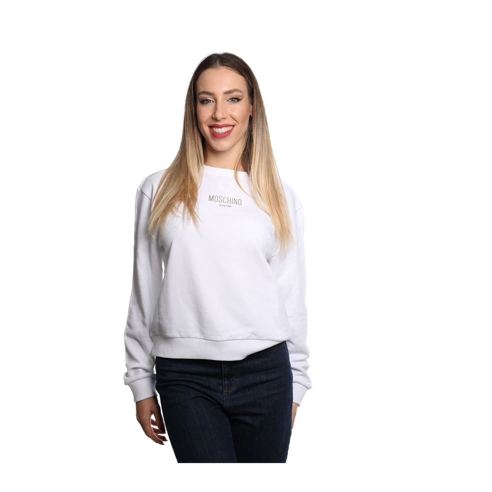 Moschino Witte Katoenen Sweatshirt met Geribbelde Ronde Hals White Dames