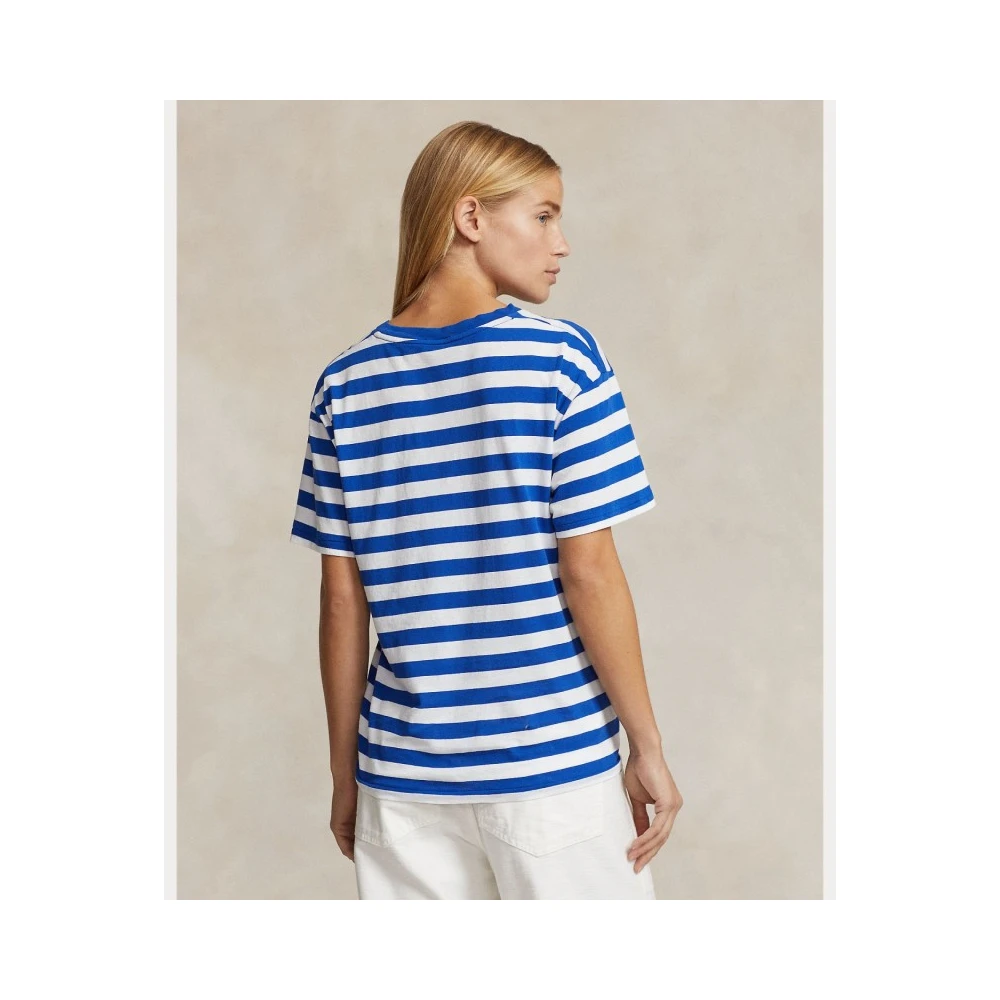 Ralph Lauren Gestreept Jersey T-shirt in Saffierblauw Wit Blue Dames