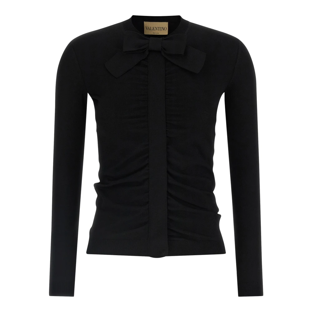 Valentino Garavani Women's Black Stretch Viscose Cardigan With Maxi Bow - Blouses - L - Blouses & Shirts