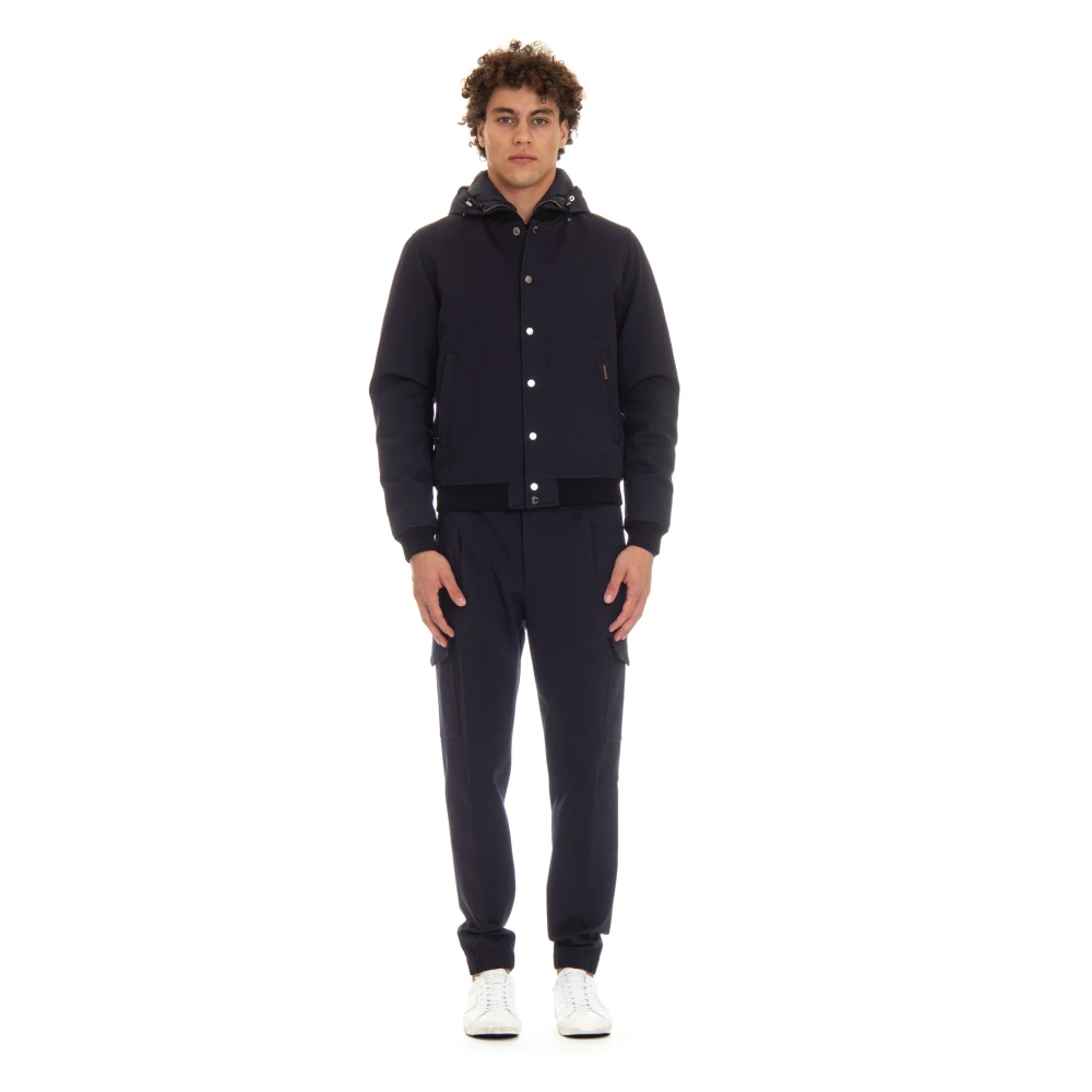 Moorer Blauwe Bomberjack met Afneembare Capuchon Blue Heren