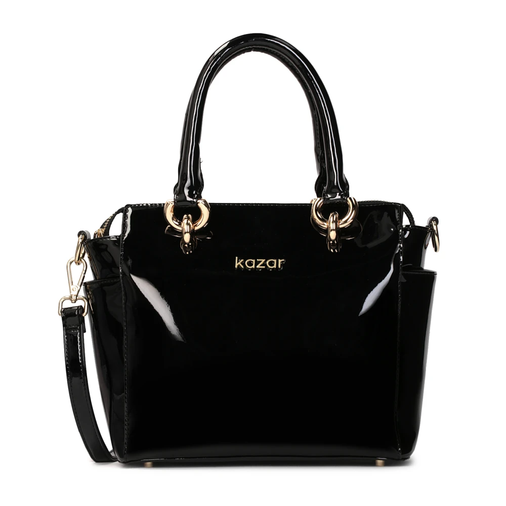 Kazar Zwarte gelakte leren tas met gouden ringen Black Dames