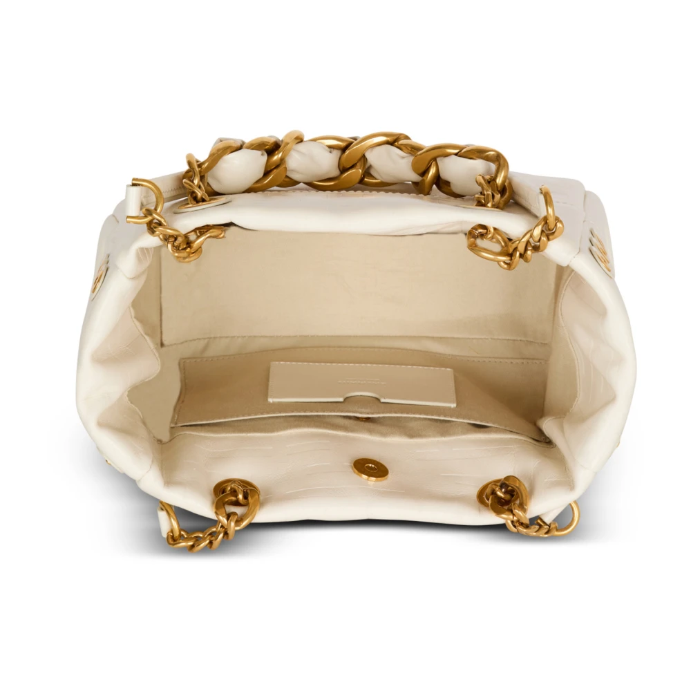Balmain Kleine 1945 Zachte tas in reliëf gekraakt kalfsleer met een PB Labyrint monogram White Dames