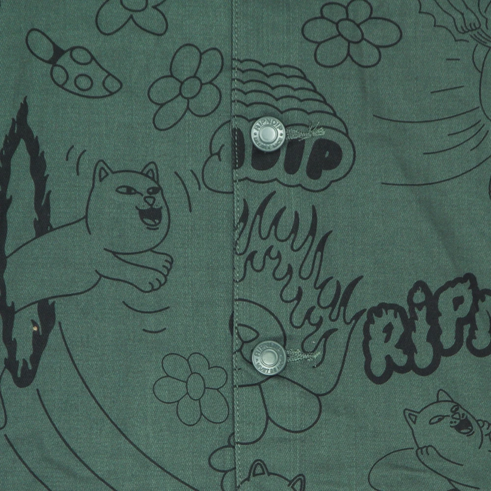 Ripndip Bosgroene Scribble Button Up Jas Green Heren