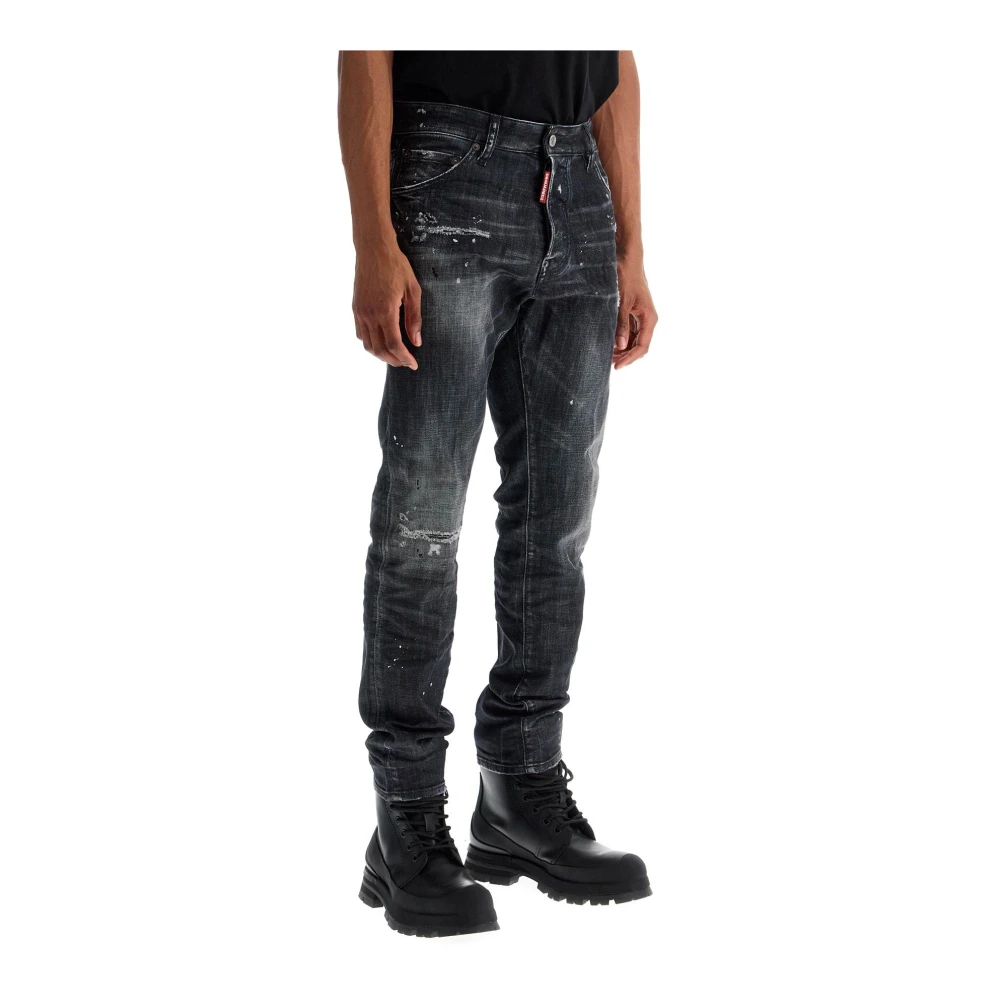 Dsquared2 Zwarte Slim Fit Jeans met Verfspatten Black Heren