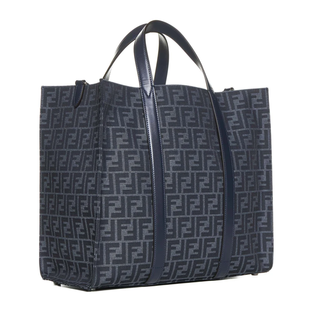 Fendi Blauwe Denim Tote Tas met Leer Blue Heren