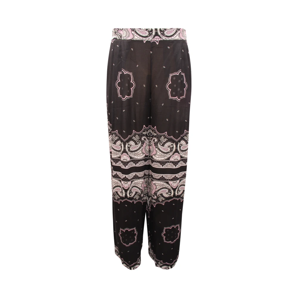 Twinset Black Wide Trousers, Female, M, Elastic Waistband Trousers With Side Zip