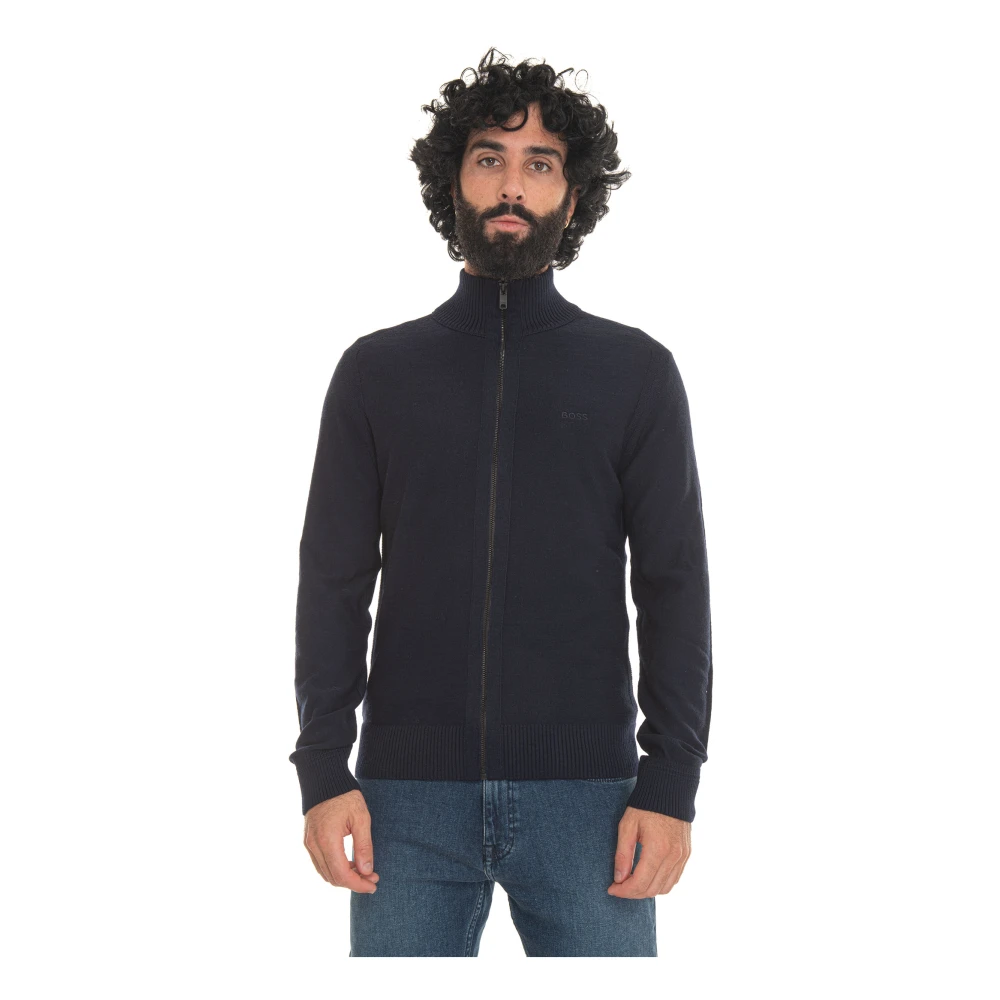 Boss wollen vest met ritssluiting Blue Heren