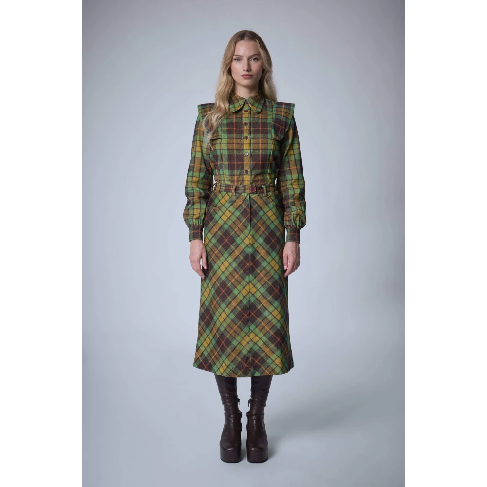 Manoush Geruite Fluwelen Rok met Voorsplit Green Dames