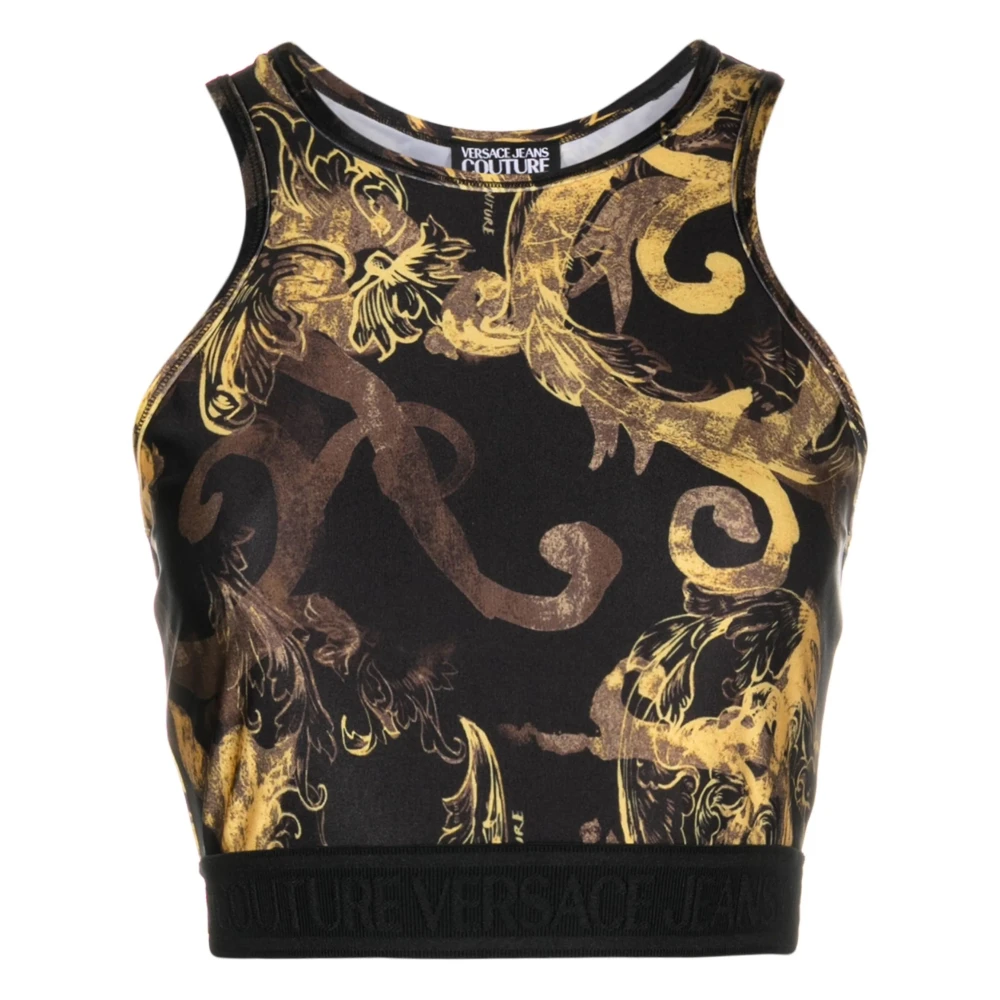 Versace Jeans Couture Zwart Crop Top Watercolour Couture Stijl Black Dames