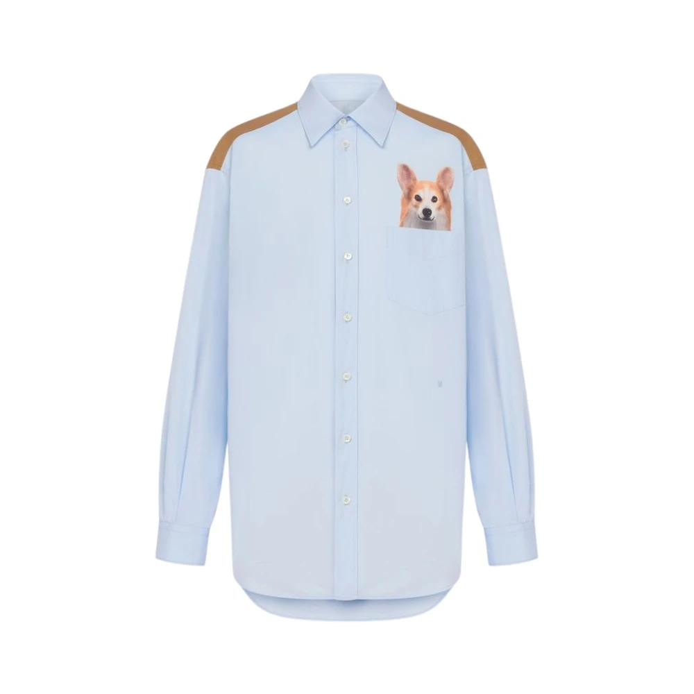 Moschino Men's Blue Printed Cotton Poplin Shirt