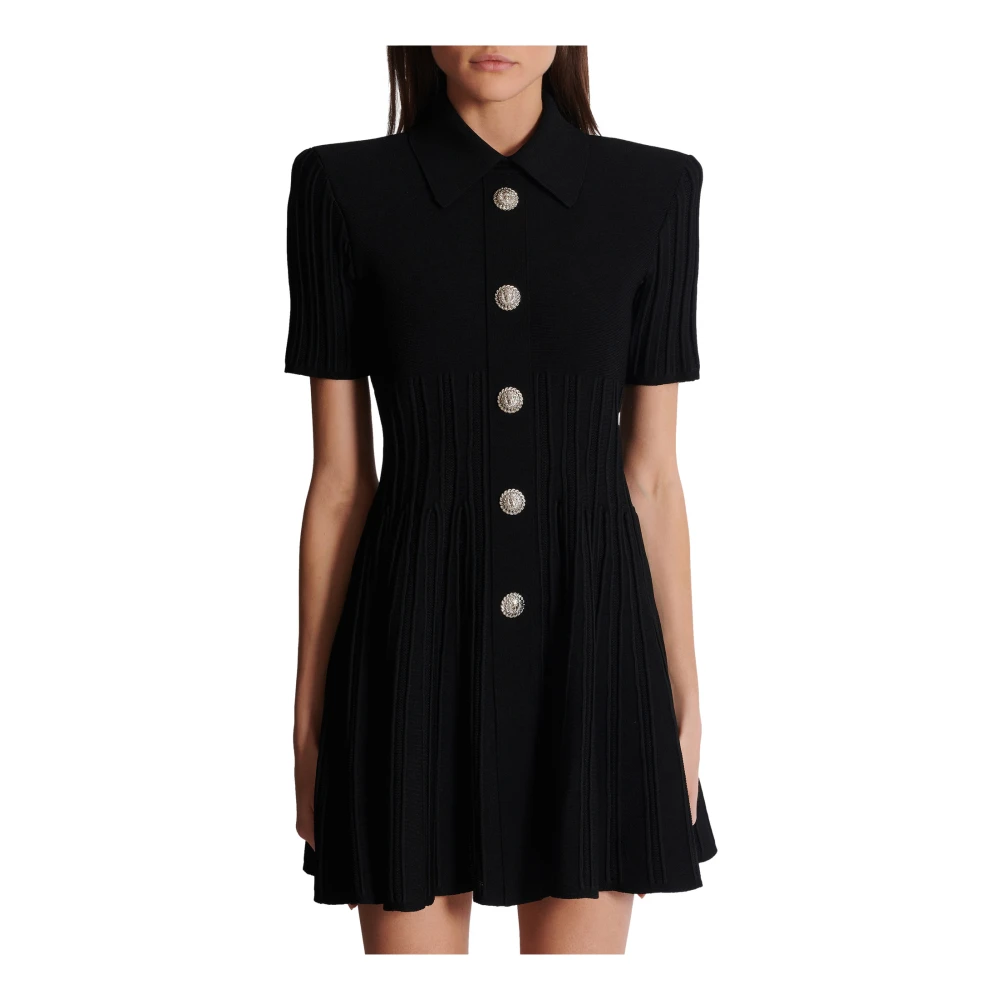 Balmain Uitlopende gebreide jurk met knopen Black Dames