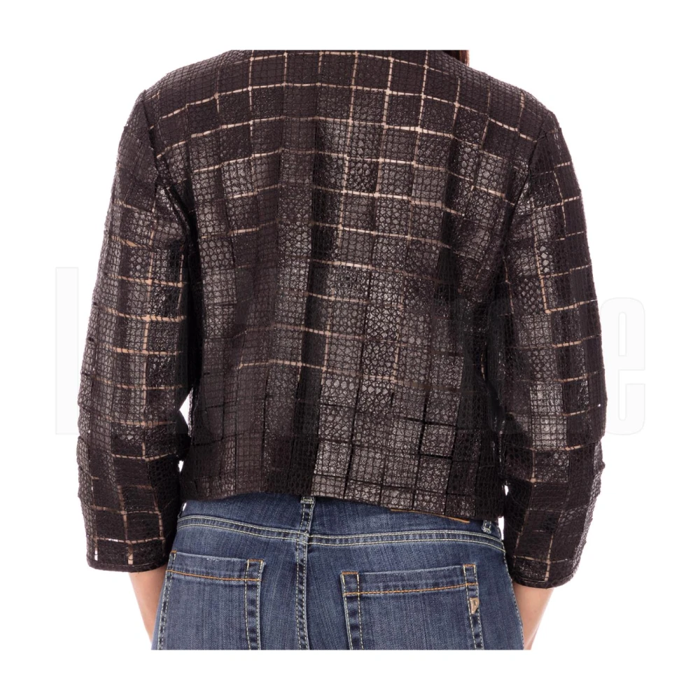 Suprema Suède Jas met Vierkant Patroon Black Dames