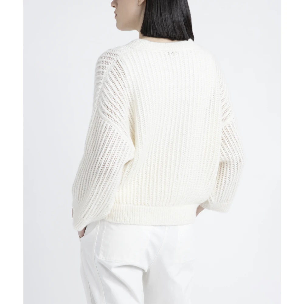 PESERICO Alpaca wol Lurex en paillet ronde hals trui White Dames