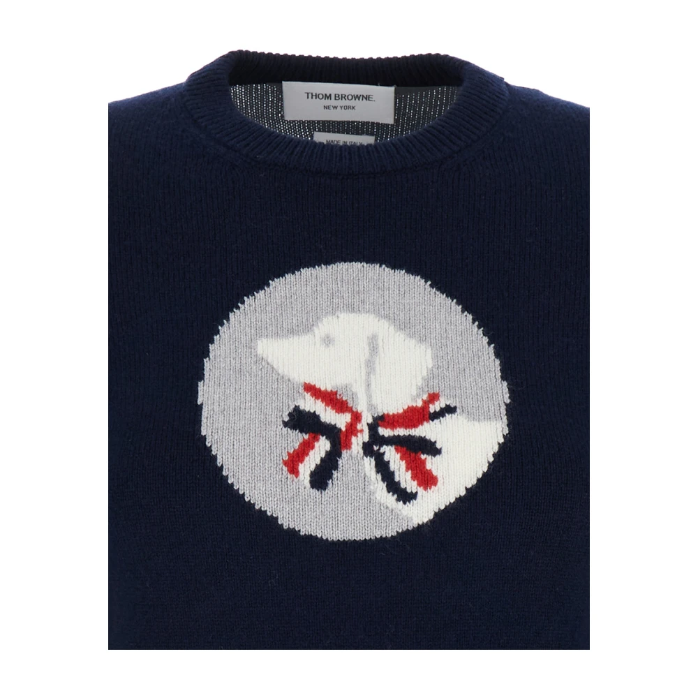 Thom Browne Intarsia Crewneck Merino Wol Trui Blue Dames