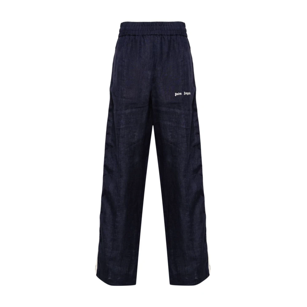 Palm Angels Blue Logo-Print Linen Track Trousers - Male - Sweatpants - S - Trousers