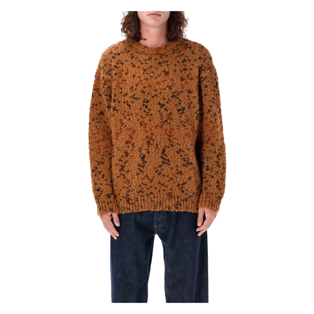YMC You Must Create Tan Gespikkeld Gebreide Trui Aw24 Brown Heren
