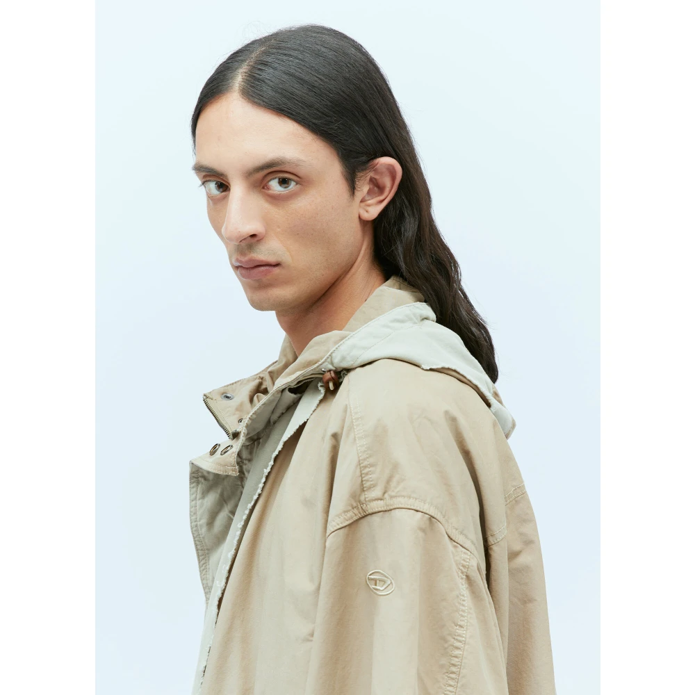 Diesel Canvas Geweven Distressed Panel Jas Beige Heren