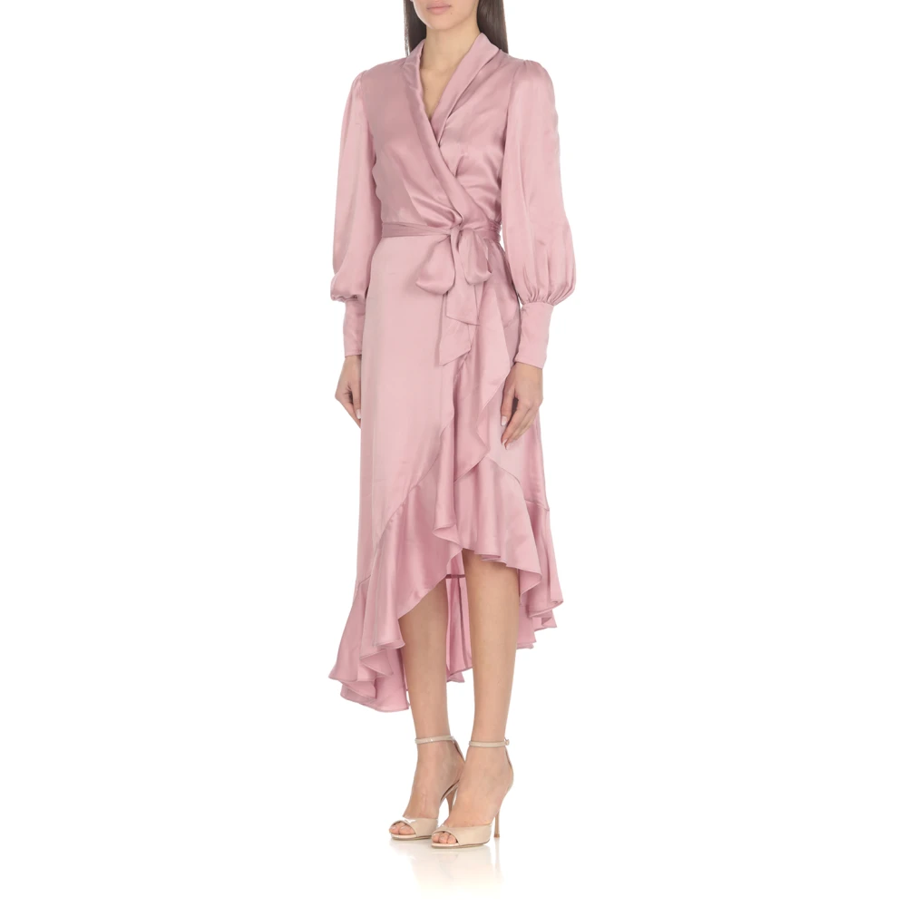 Zimmermann Roze Zijden Jurk met V-hals Pink Dames