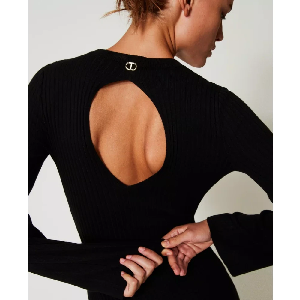 Twinset Geribbeld Jurk met Achteropening Black Dames