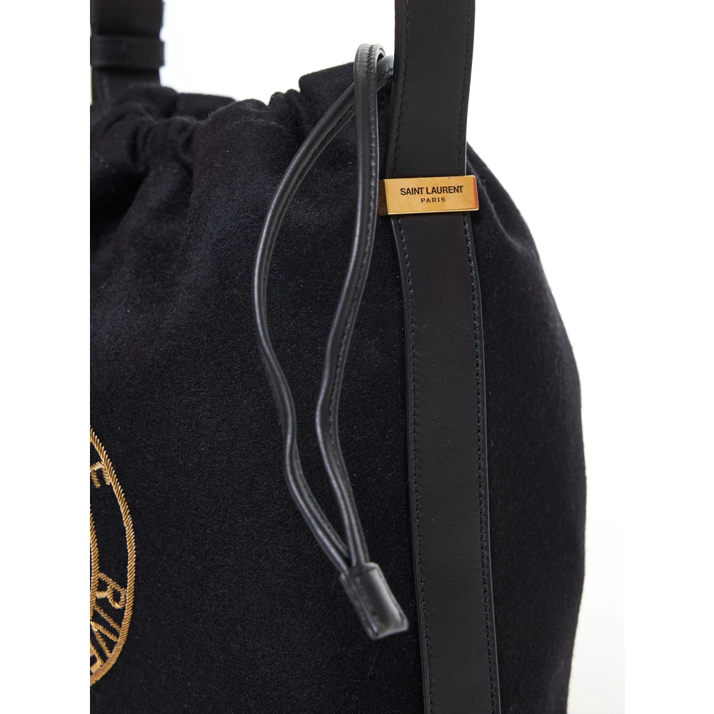 Saint Laurent Zwarte Wol Leren Emmer Tas Black Heren