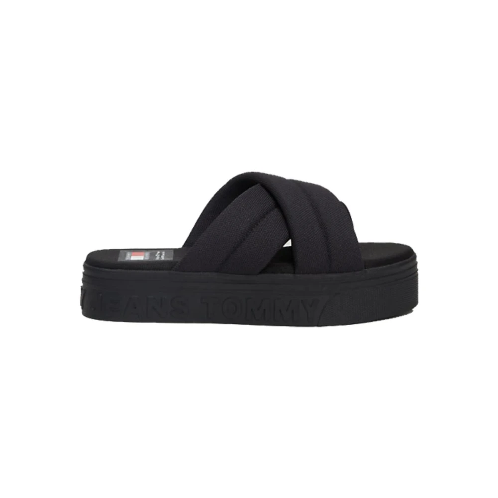 Tommy Hilfiger Women's Black Sliders, 4 Uk, Urban Flatform Sandals