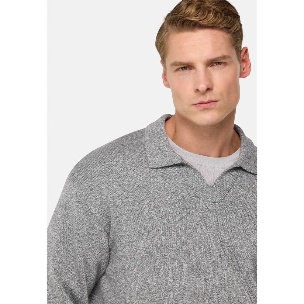 Boggi Milano Katoenen en zijden gebreid poloshirt Gray Heren