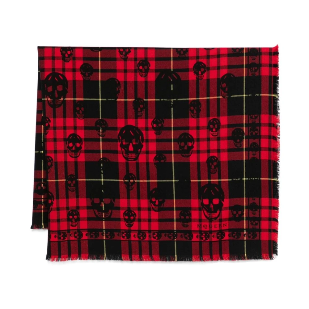 alexander mcqueen Tartan Sjaal Rood Zwart Franjes Multicolor Heren