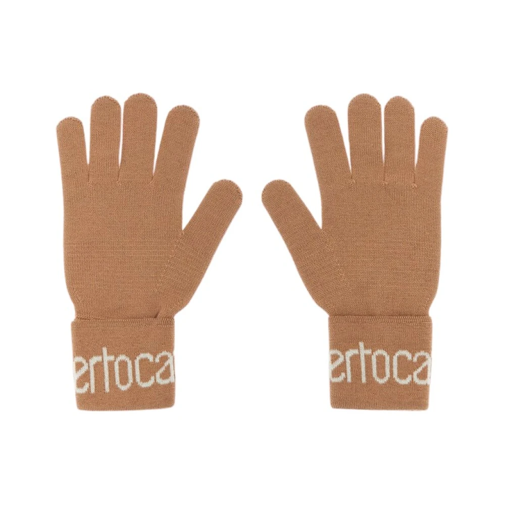 Roberto Cavalli Women's Brown Wool Blend Gloves With Logo - Gloves - One Size - Accessories