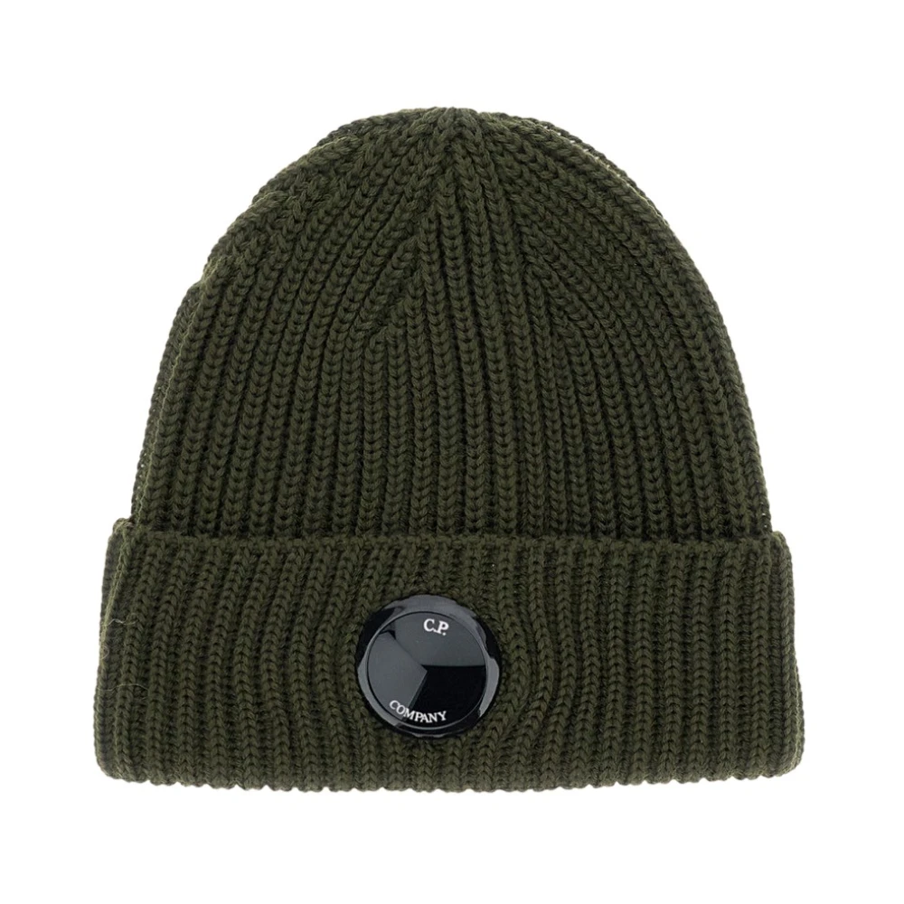 C.p. Company Men's Green Extrafine Merino Wool Goggle Beanie