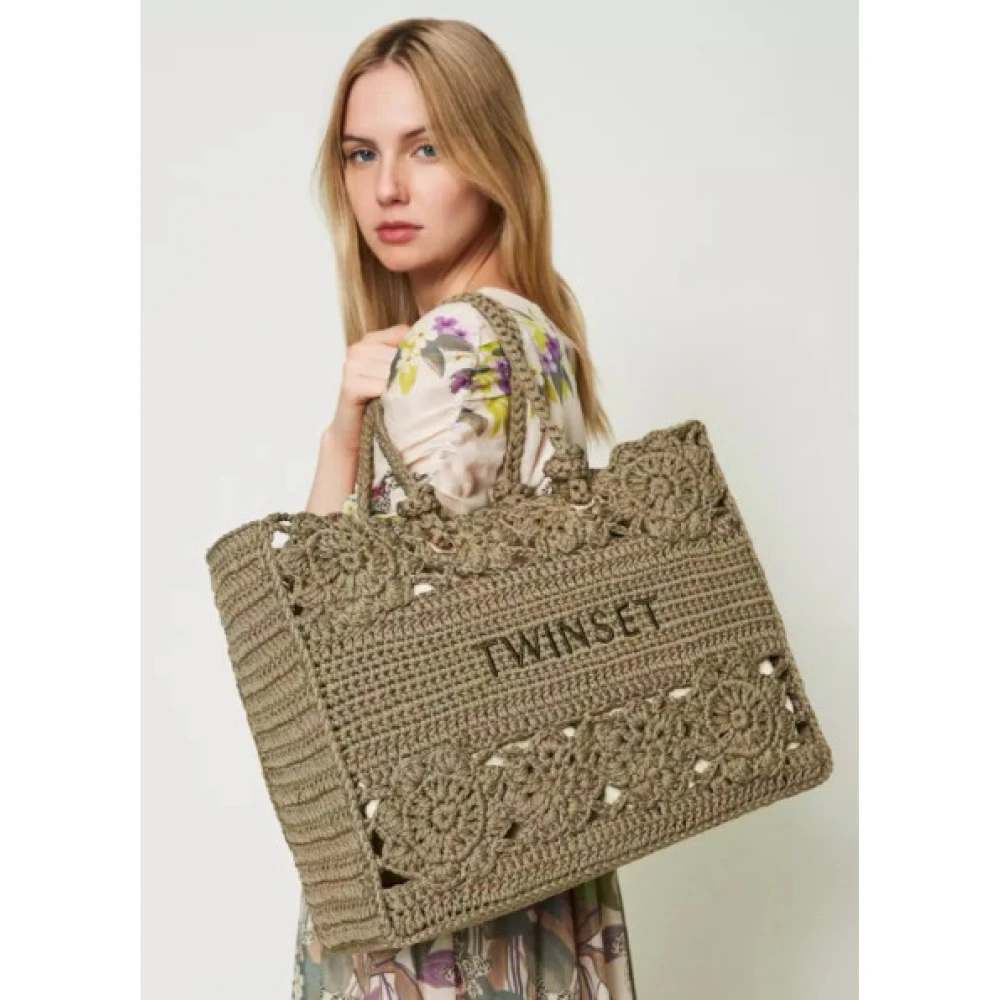 Twinset Gehaakte Bloemen Tote Tas Bloemenelegantie Green Dames