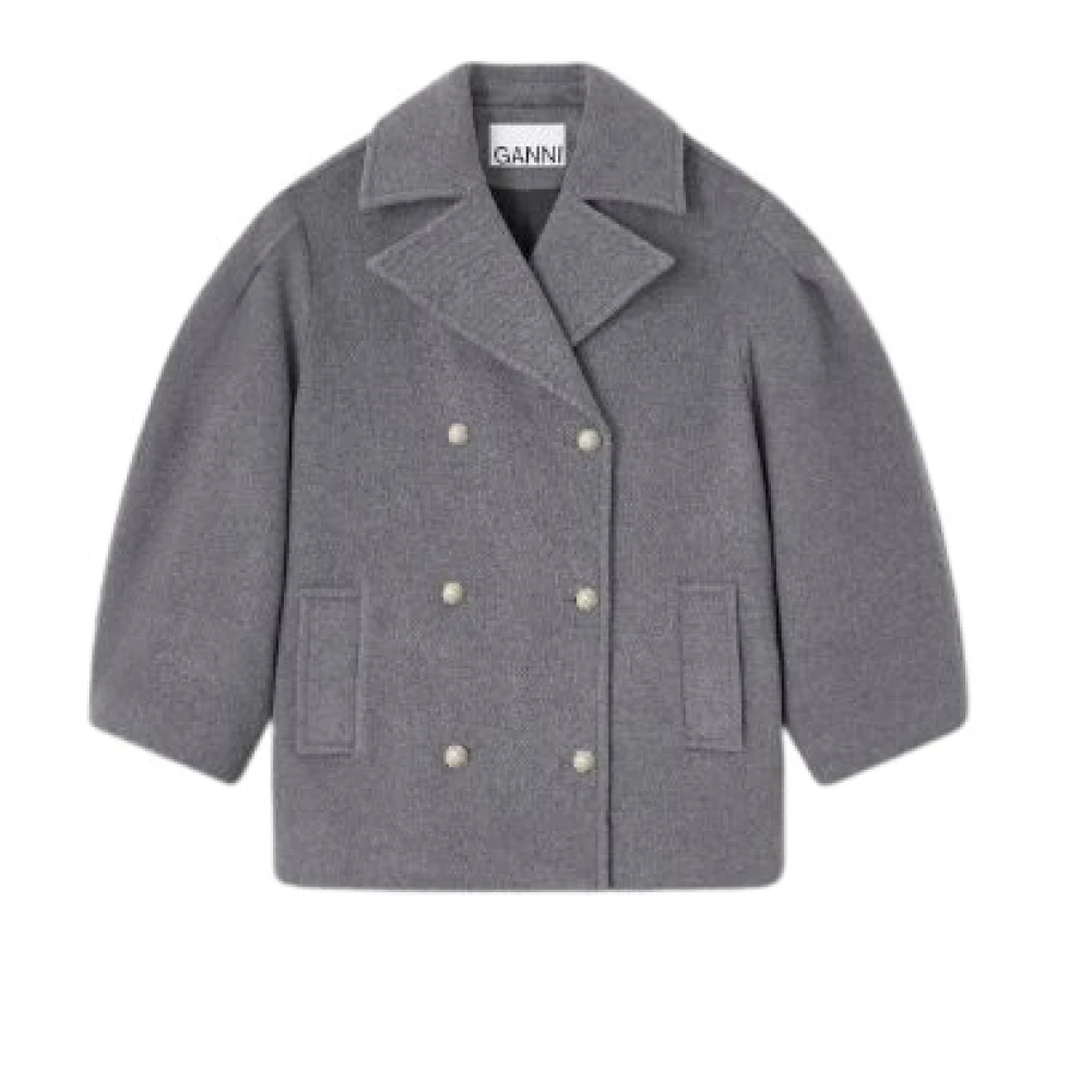 Ganni Women's Gray Coat - Double-Breasted Coats - M - Coats