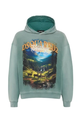 Illustration Print Slouchy Hood Sweater